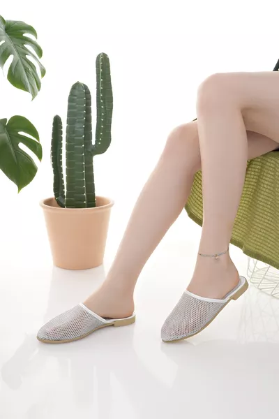 Kadın Terlik Beyaz Şık Ev İş Ofis Dış Mekan Günlük Terlik