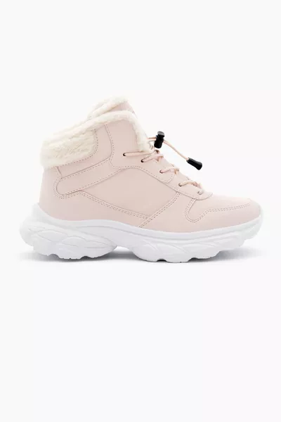 Kids Unisex Powder Rubber Sole Fur-Lined Lace-Up Boots