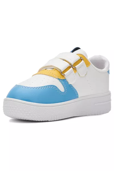 Tägliche Mädchen Jungen Kinder Orange Weiße Sneaker mit Klettverschluss, Doppelstreifen, Bequeme Leichte Sportschuhe 