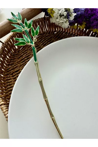 Baguette à chignon japonaise en feuille de bambou vert