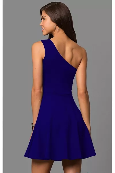 One Shoulder Gedetailleerde Kiloş Blauwe Avondjurk Verlovingsjurk