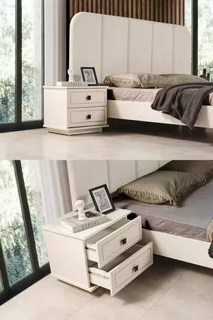 Ensemble de chambre à coucher moderne Vizyon avec banc bohème et 6 portes