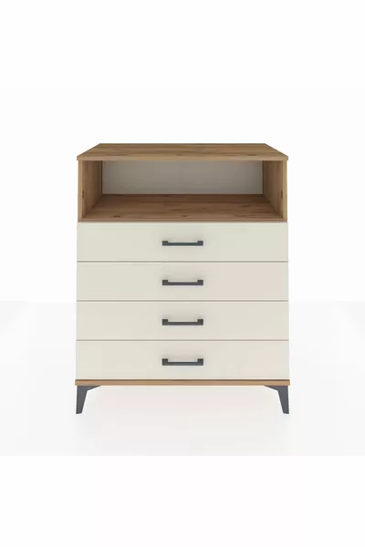 خزانة هابريون ذات رف واحد وأربعة أدراج من خشب الصنوبر وحجر العقيق