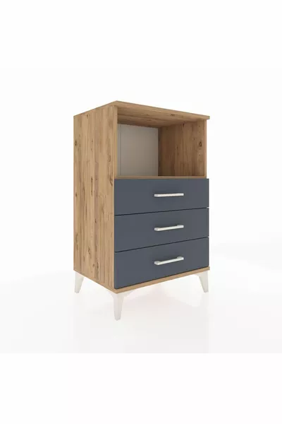 خزانة هايبريون الجانبية رف واحد 3 أدراج صنوبر-أنثراسيت