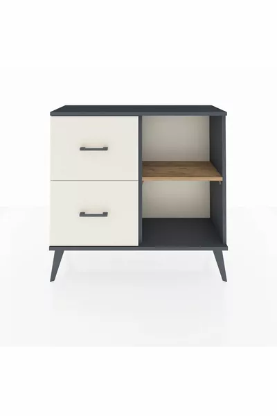 خزانة أرجس بدرجين ورف واحد أنثراسيت-صنوبر/حجر رملي