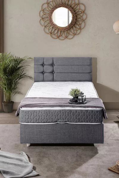 فيينا سرير مفرد مع رأس سرير، مجموعة مزدوجة، رمادي