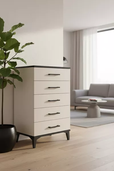 خزانة سيلفا ذات 5 أدراج أنثراسيت-حجر رملي | أنيقة وعملية