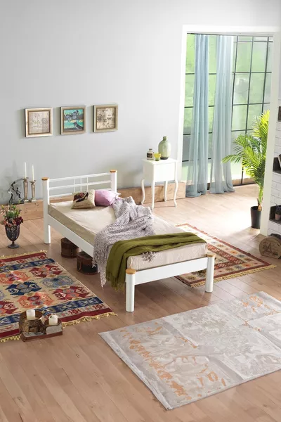 Kappis-s Single Bed Iron Frame - White (WOODEN SLATS)