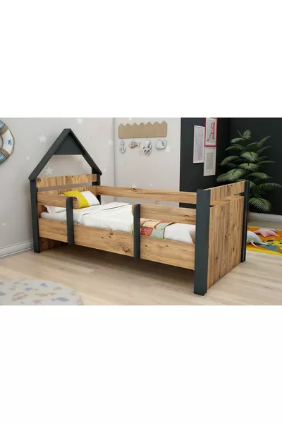 Lit Montessori pour Enfant Valerin en Pin Atlantique Anthracite (PEUT ÊTRE MONTÉ À DROITE OU À GAUCHE) - valerin
