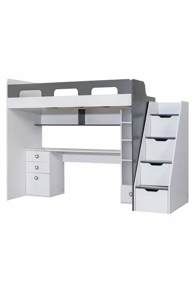 سرير بطابقين، سرير وطاولة ورف للكتب - أنثراسيت، مرتبة كومفورت واحدة