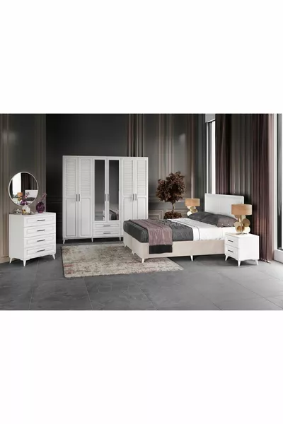 Ücretsiz Montaj Sanat 6 Kapaklı Komple Mdf Beyaz Yatak Odası Takımı
