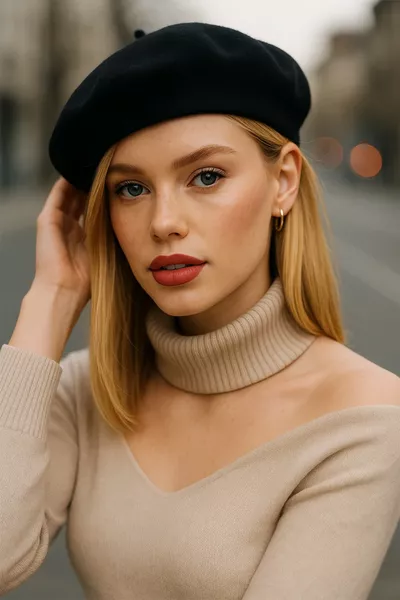 Black French Painter's Felt Beret Hat