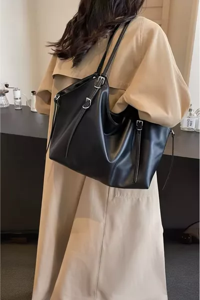 Sac à main et sac à épaule en cuir synthétique noir pour femme