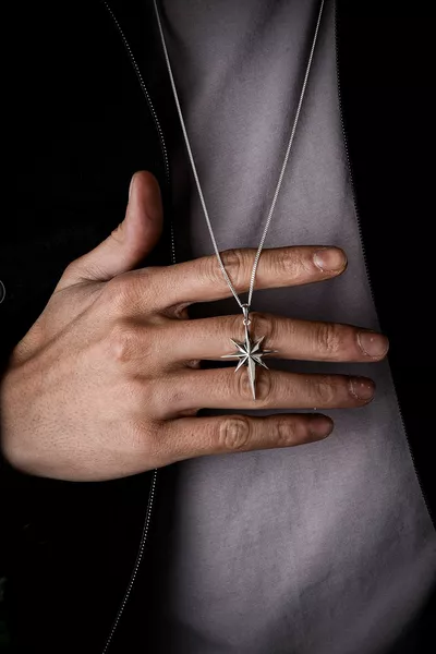 Сребърно колие с Полярна звезда за мъже и жени,  проба с висулка Полярна звезда