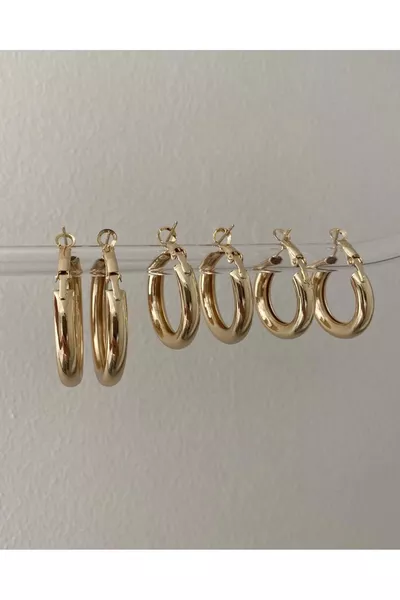 Gold 3 Layer Double 6-Piece Perry Hoop Earring Set