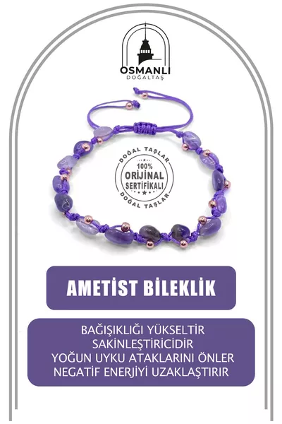 Ametist Doğal Taş Merdiven Kapama Naturel İnce Kesim Bileklik Özel Tasarım 1