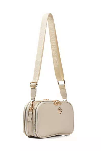 Women's Shoulder Bag with Clover Detail and Cross Strap