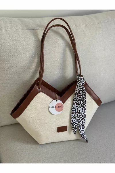 WOMEN'S SHOULDER BAG WITH SCARF DETAIL, CANVAS FABRIC  