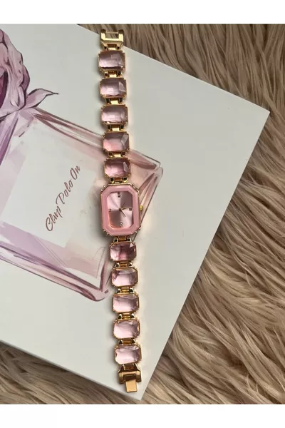 Damespolshorloge met roze steen