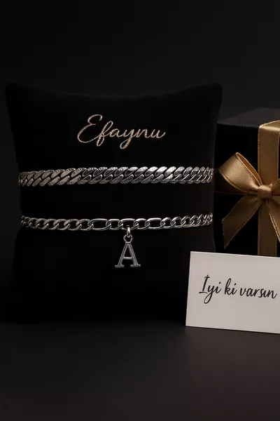 Lettered Stainless Steel Non-Tarnish Bracelet Set - Personalized Gift for Lover, Couple, Friend Bracelet