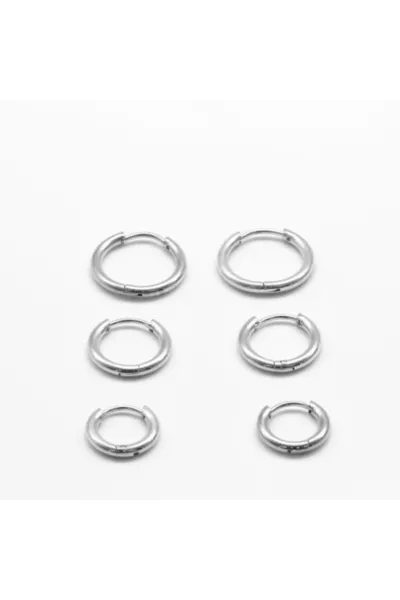 l Çelik Set Halka Küpe Gümüş 6 Adet (3 Farklı Boy)
