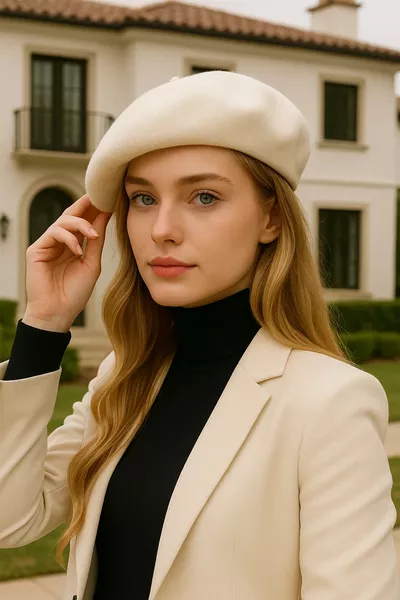 قبعة بيري من الصوف الفرنسي باللون الكريمي