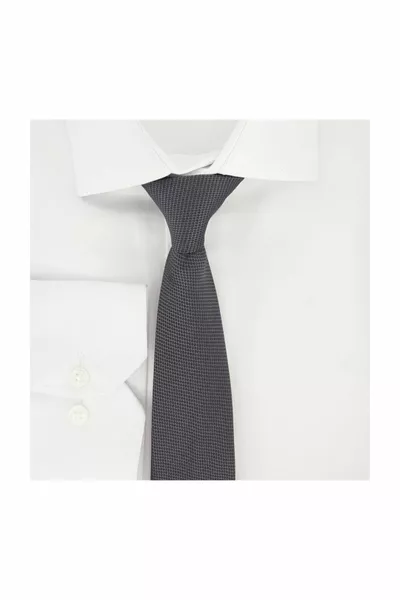 Anthracite Gray Patterned Woven Tie and Pocket Square