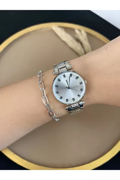 Eenvoudig metalen elegant damespolshorloge MET ARMBAND CADEAU