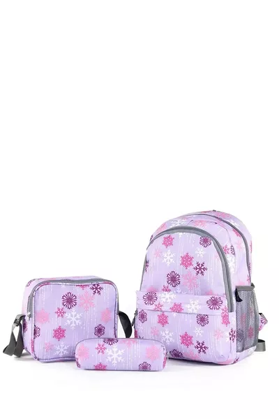 مجموعة شنط مدرسية ثلاثية بلون أرجواني كريستالي /.