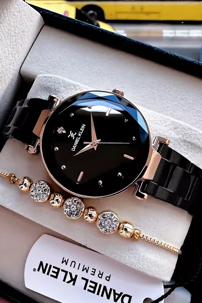 Original Women's Wristwatch 3 ATM Water Resistant Black Color Steel Strap Gift Bracelet