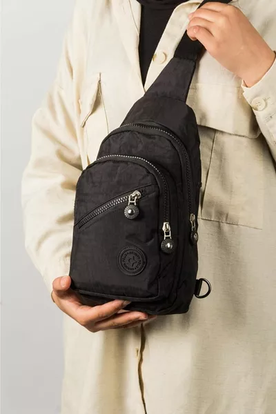 Yuppy Club Unisex Zwarte Waterdichte Kreukel Schoudertas/Crossbody Taille- en Borsttas voor Dagelijks Gebruik