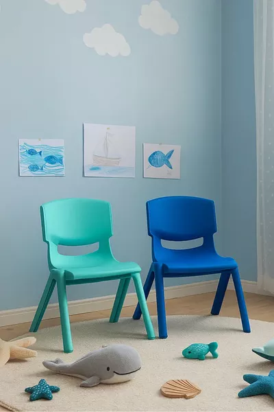 كرسيان للأطفال لرياض الأطفال من البلاستيك الصلب - تركواز/أزرق