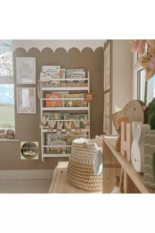 Montessori Duvar Kitaplığı, Duvar Rafı, Çocuk odası kitaplık, Beyaz kitaplık