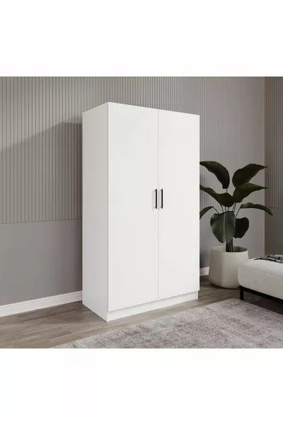 Armadio bianco per abiti ŞIPAL a 2 ante con 6 scomparti