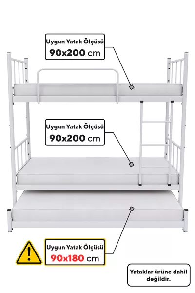 Техно двухъярусная кровать с ящиками, подходит для 3 человек, белая металлическая кровать