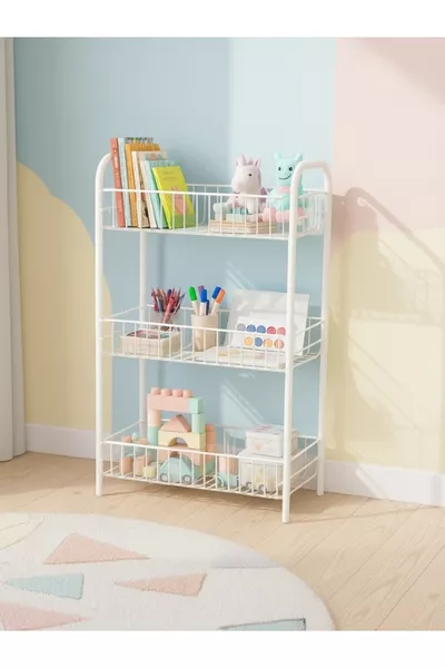 رف كتب معدني للأطفال - منظم - نموذج رف كتب ديكوري وأنيق - منظم للكتب