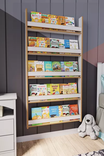 مكتبة أطفال مونتيسوري من MDF بخمسة رفوف * سم أبيض