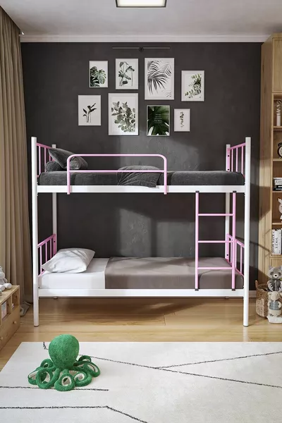 Tech Bunk Bed Compatible Light Pink Detachable Metal Bunk Bed Frame