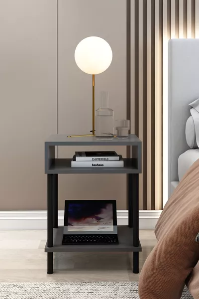 طاولة جانبية معدنية مفتوحة مزخرفة بطابقين وتداول للأغراض