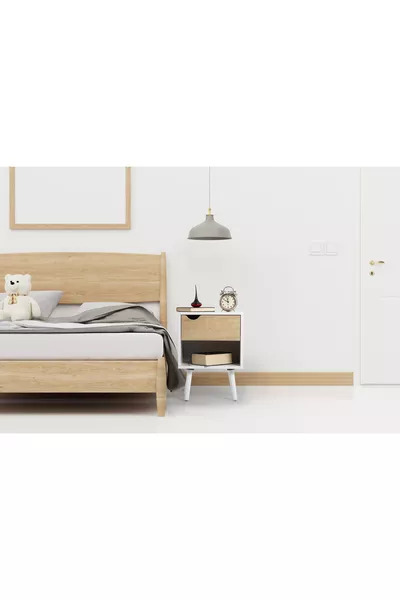 Flora Liva Delux nachtkastje met lades (wit + Eikenhout)
