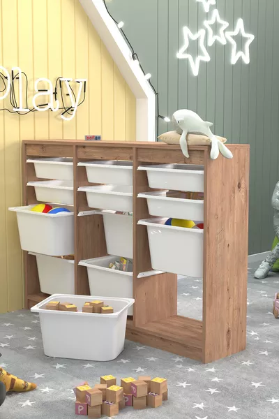 خزانة متعددة الأغراض مع سلة خزانة ألعاب لارا تشام