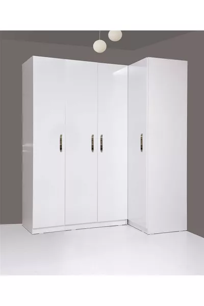 Plus  Stella Armadio Angolare 4 Ante 3 Moduli - Bianco Lucido