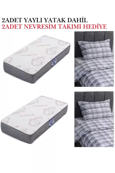 Rolluik Stapelbed / % MDF / 2 Stuks Bamboe Veerbed / 2 Stuks Beddengoed Set als Geschenk