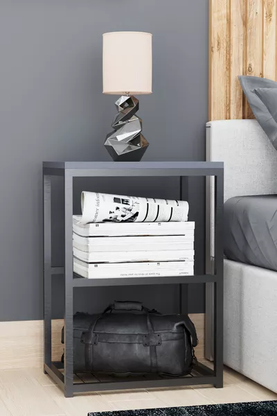 Нощно шкафче с метални крака и декоративна телена полица