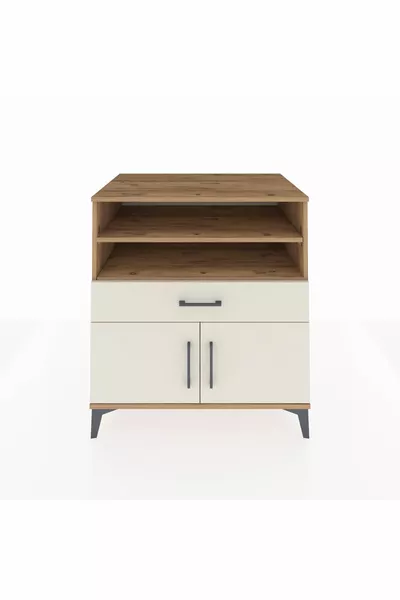 خزانة كرونوس مع رفوف 3 ودرج واحد و2 أبواب من خشب الصنوبر وزجاج