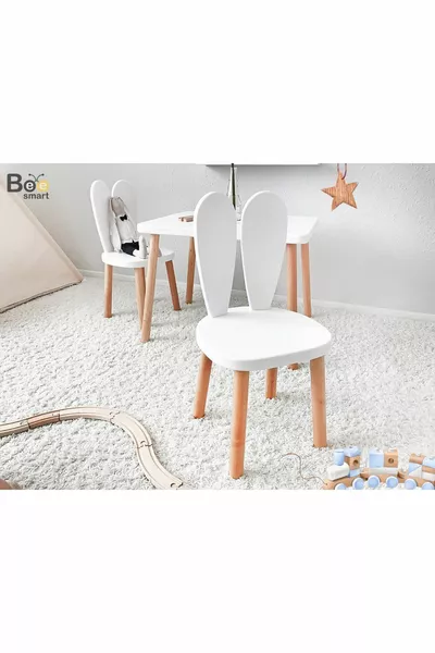 Wooden Montessori Activity Table Chair, Bunny Table Chair