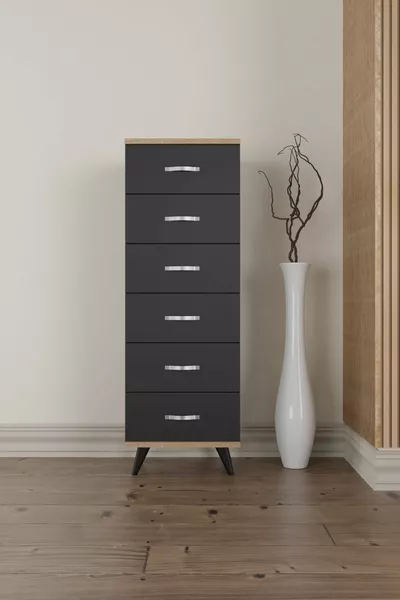  Belinda 6 Çekmeceli Şifonyer Antrasit Gri Komodin