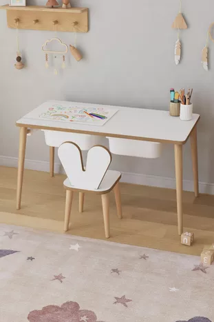 Table d'activité avec rouleau de papier à dessin, ensemble table et chaises lapin pour enfants