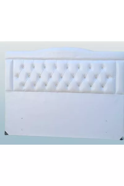 عنوان سرير مزدوج موديل جلد صناعي قماش أبيض مبطن يدوي الصنع