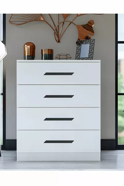 خزانة بيضاء بمقابض سوداء وأربعة أدراج من GM Almina